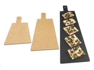 Black Trapezoid Flat Bread Serving  Board with Handle - 12" x 8" x 1/4"
