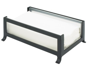 Soho Black Napkin Holder with Frosted Glass Sides - 9 1/2" x 6 1/4" x 3 1/2"