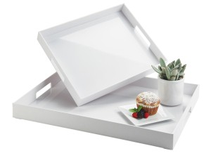 White ABS 21 1/2" x 15 1/2" x 2" Room Service Tray with Handles
