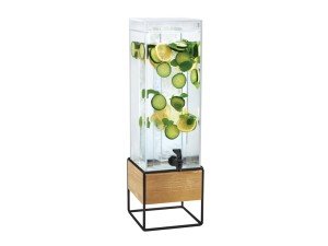 Madera 3 Gallon Square Beverage Dispenser with Wood and Metal Base and Ice Chamber