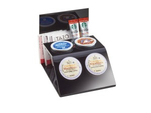 4 Slot Black Single Serve Plastic Coffee Pod and Packet Organizer - 6 3/4" x 5" x 5"