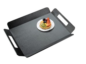 Classic 22 1/2" x 17" Black Room Service Tray with Raised Edges