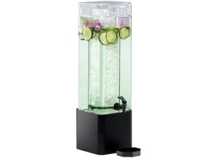Classic 3 Gallon Square Acrylic Beverage Dispenser with Black Metal Base and Ice Chamber