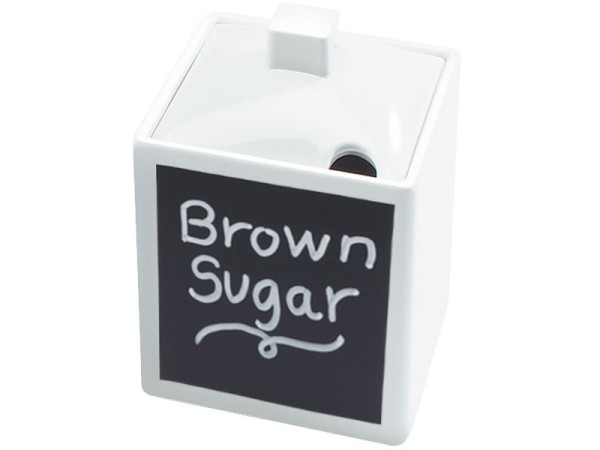 4" White Melamine Write-On Square Jar with Notched Lid