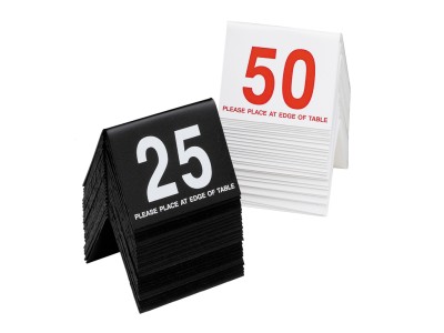 3 1/2" x 3" Black / White Double-Sided Number Table Tents - 26 to 50