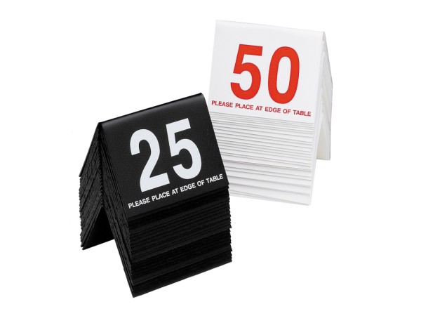 3 1/2" x 3" Black / White Double-Sided Number Table Tents - 26 to 50