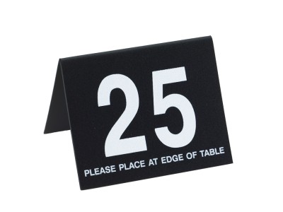 3 1/2" x 3" Black / White Double-Sided Number Table Tents - 1 to 25