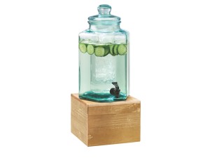 Madera 2 Gallon Vintage Glass Beverage Dispenser with Wooden Base and Ice Chamber