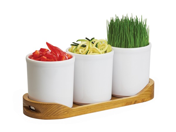 Madera 15" x 5 1/2" x 6" Cylinder Tray with 32 oz. Melamine Jars