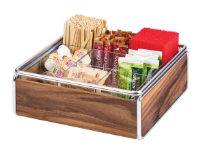 Mid-Century 9 Section Wood Condiment Organizer with Chrome Accents - 12" x 12" x 4 1/2"