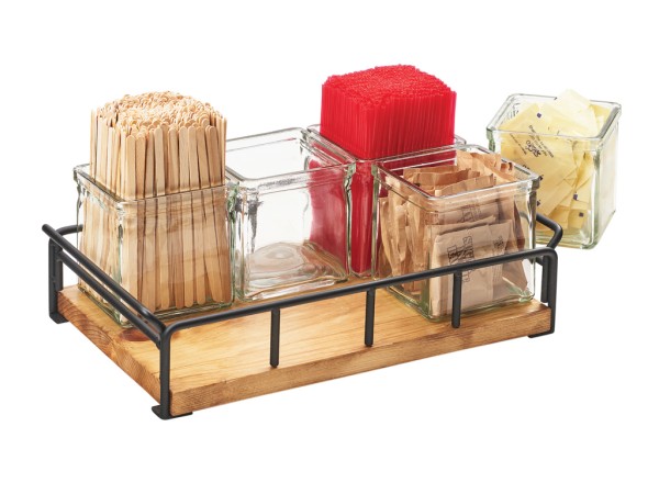 Madera Organizer with 6 Square Glass Jars