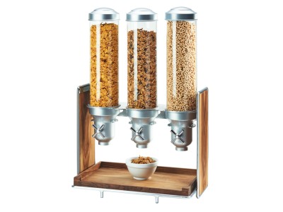 Mid-Century 4.5 Liter Walnut and Chrome Triple Canister Cereal Dispenser