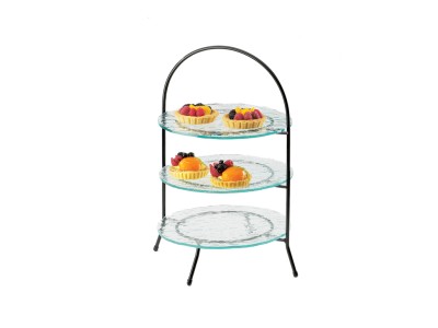 Iron Three Tier Black Bowl and Plate Display - 11 3/4" x 11 3/4" x 20"